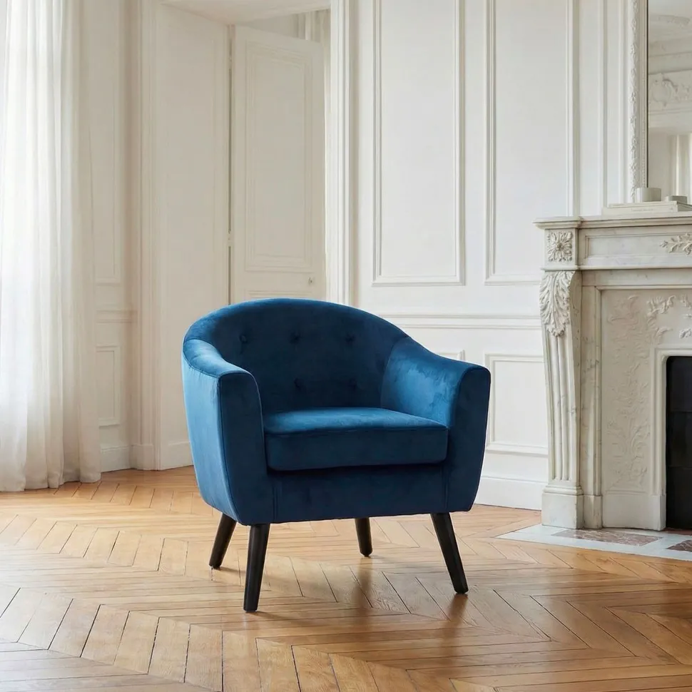 Fauteuil scandinave Savoy Velours Bleu