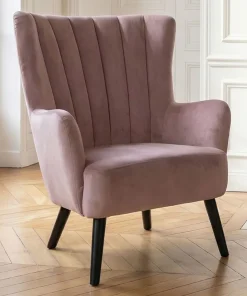 Fauteuil scandinave Vidal en Velours Rose