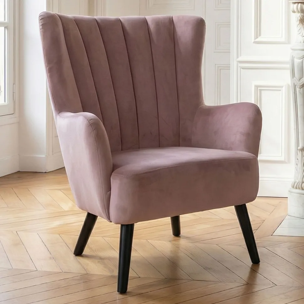 Fauteuil scandinave Vidal en Velours Rose
