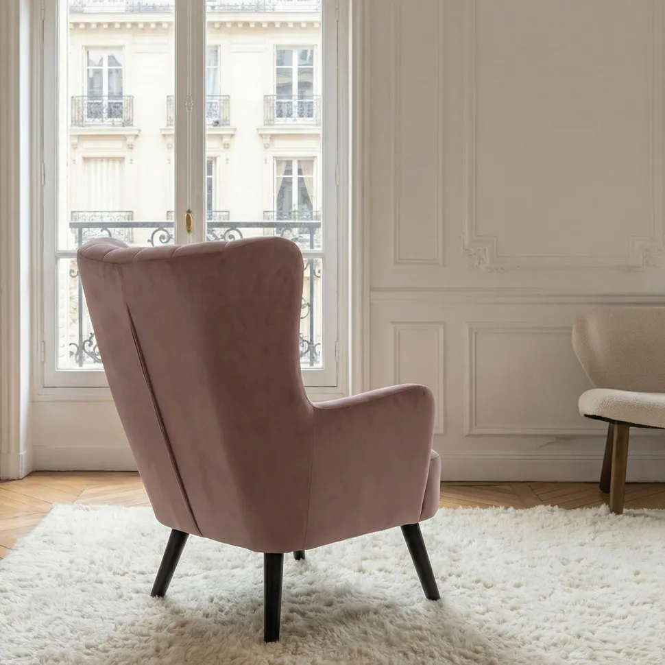 Fauteuil scandinave Vidal en Velours Rose