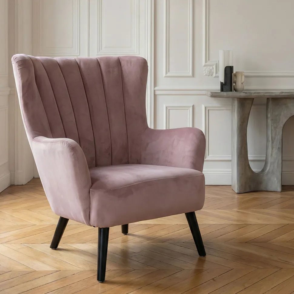 Fauteuil scandinave Vidal en Velours Rose