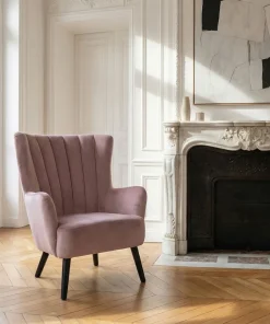 Fauteuil scandinave Vidal en Velours Rose