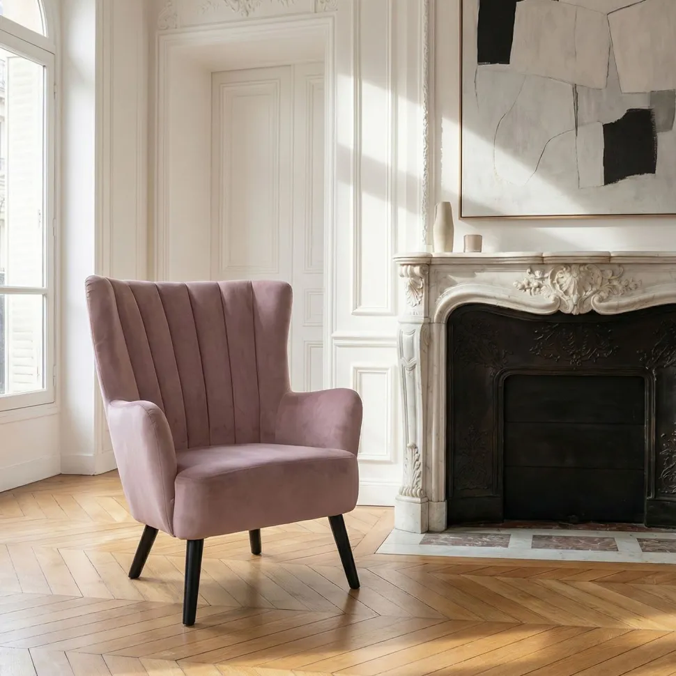 Fauteuil scandinave Vidal en Velours Rose