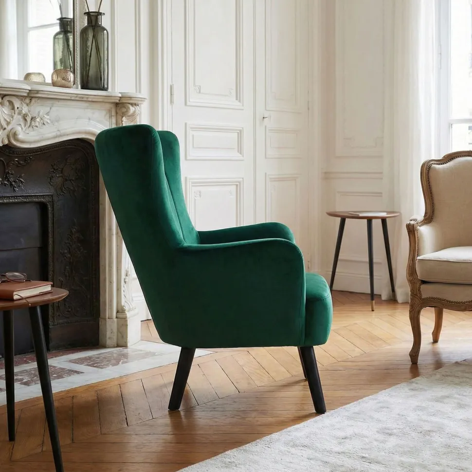 Fauteuil scandinave Vidal en Velours Vert