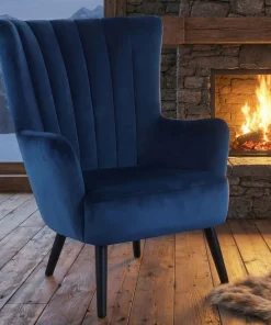 Fauteuil scandinave Vidal en Velours Bleu