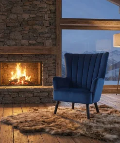 Fauteuil scandinave Vidal en Velours Bleu