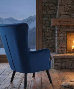 Fauteuil scandinave Vidal en Velours Bleu