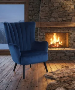 Fauteuil scandinave Vidal en Velours Bleu