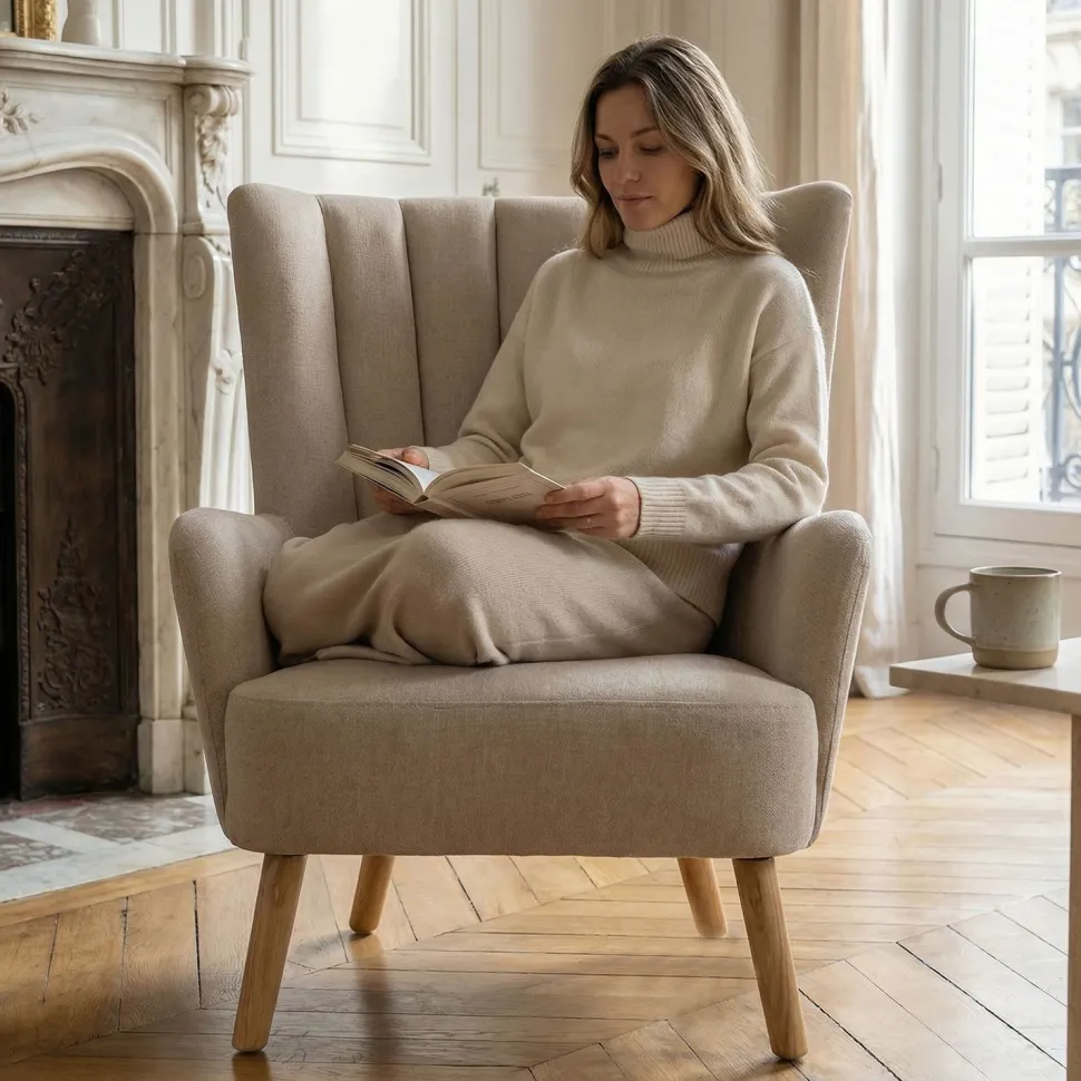 Fauteuil scandinave Vidal Beige