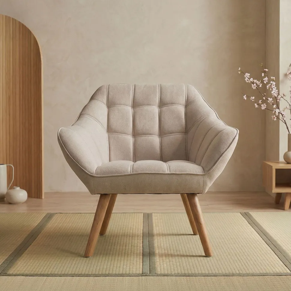 Fauteuil Scandinave Zentao Tissu Beige