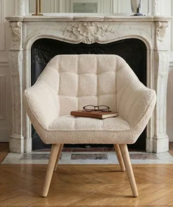 Fauteuil scandinave Zentao Tissu bouclette Beige
