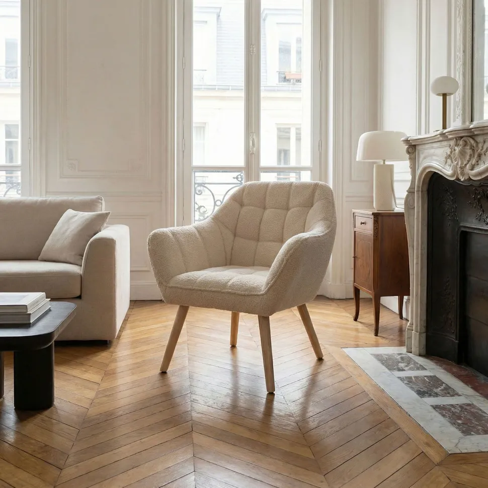 Fauteuil scandinave Zentao Tissu bouclette Beige