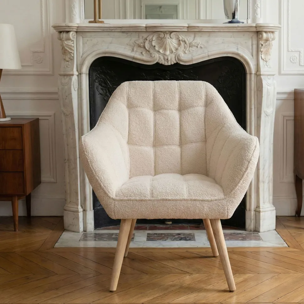 Fauteuil scandinave Zentao Tissu bouclette Beige