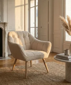 Fauteuil scandinave Zentao Tissu bouclette Beige