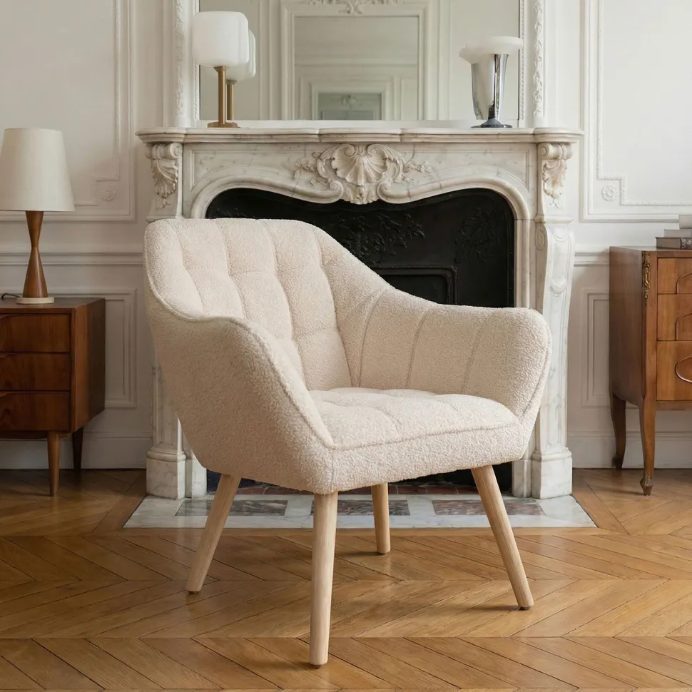 Fauteuil scandinave Zentao Tissu bouclette Beige