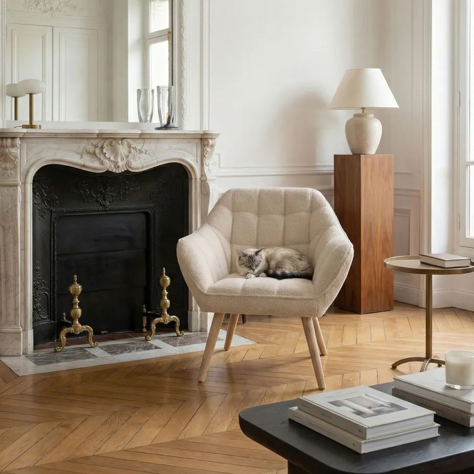 Fauteuil scandinave Zentao Tissu bouclette Beige