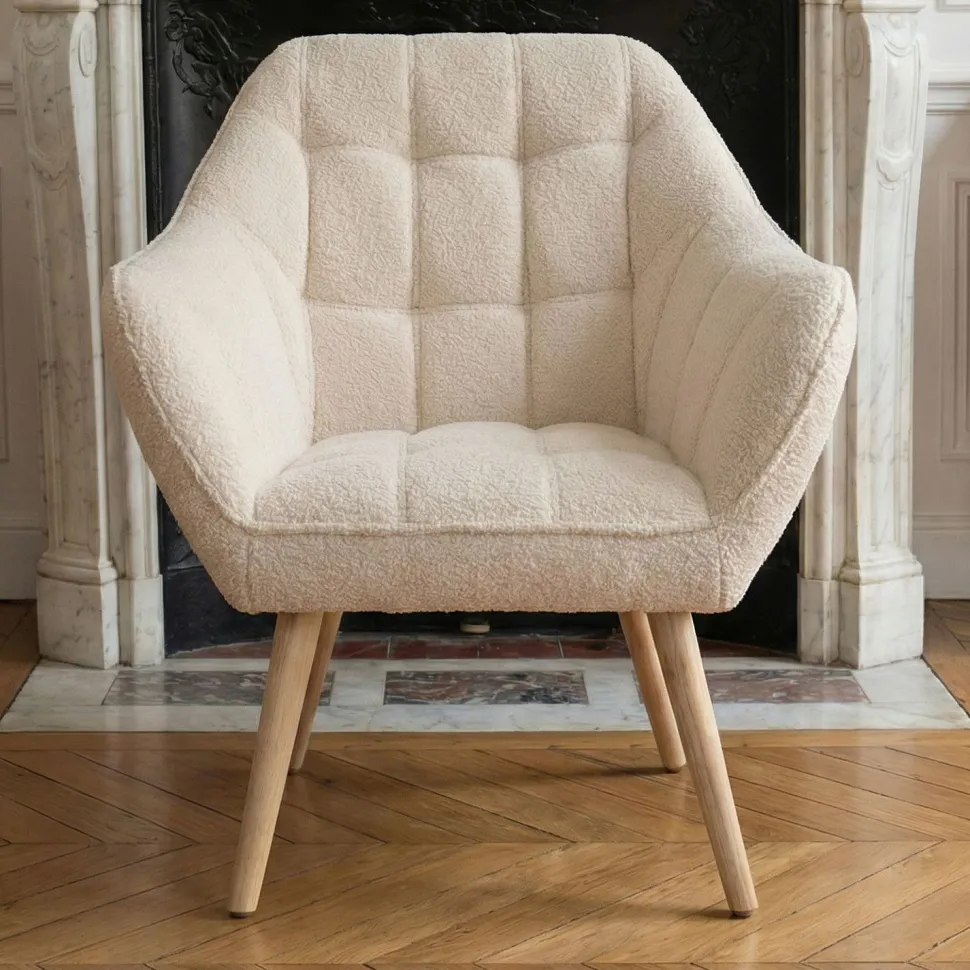 Fauteuil scandinave Zentao Tissu bouclette Beige