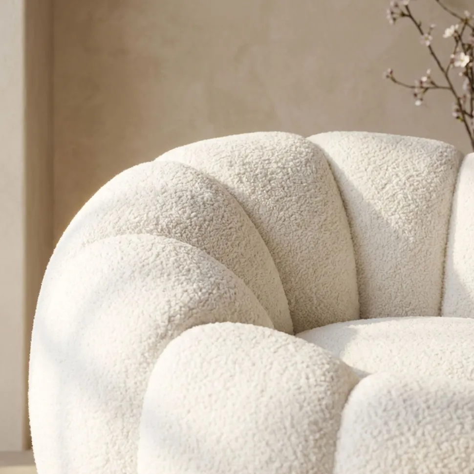 Fauteuil tournant design coquillage Arielina Tissu bouclette Beige