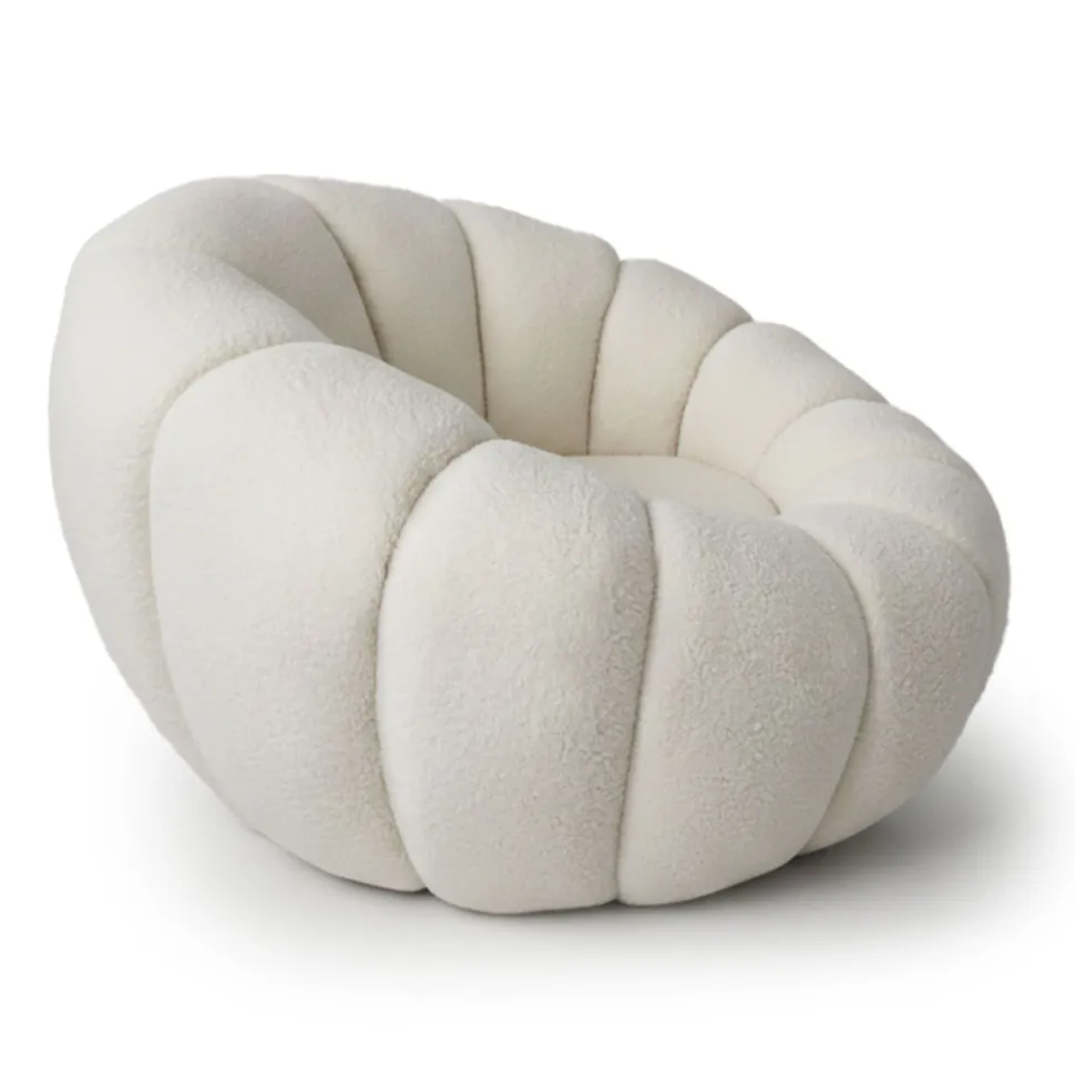 Fauteuil tournant design coquillage Arielina Tissu bouclette Beige