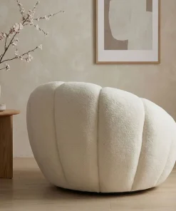 Fauteuil tournant design coquillage Arielina Tissu bouclette Beige
