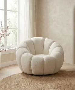 Fauteuil tournant design coquillage Arielina Tissu bouclette Beige