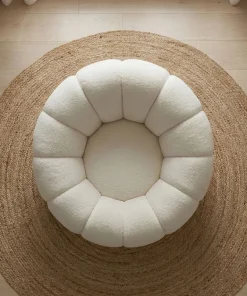 Fauteuil tournant design coquillage Arielina Tissu bouclette Beige