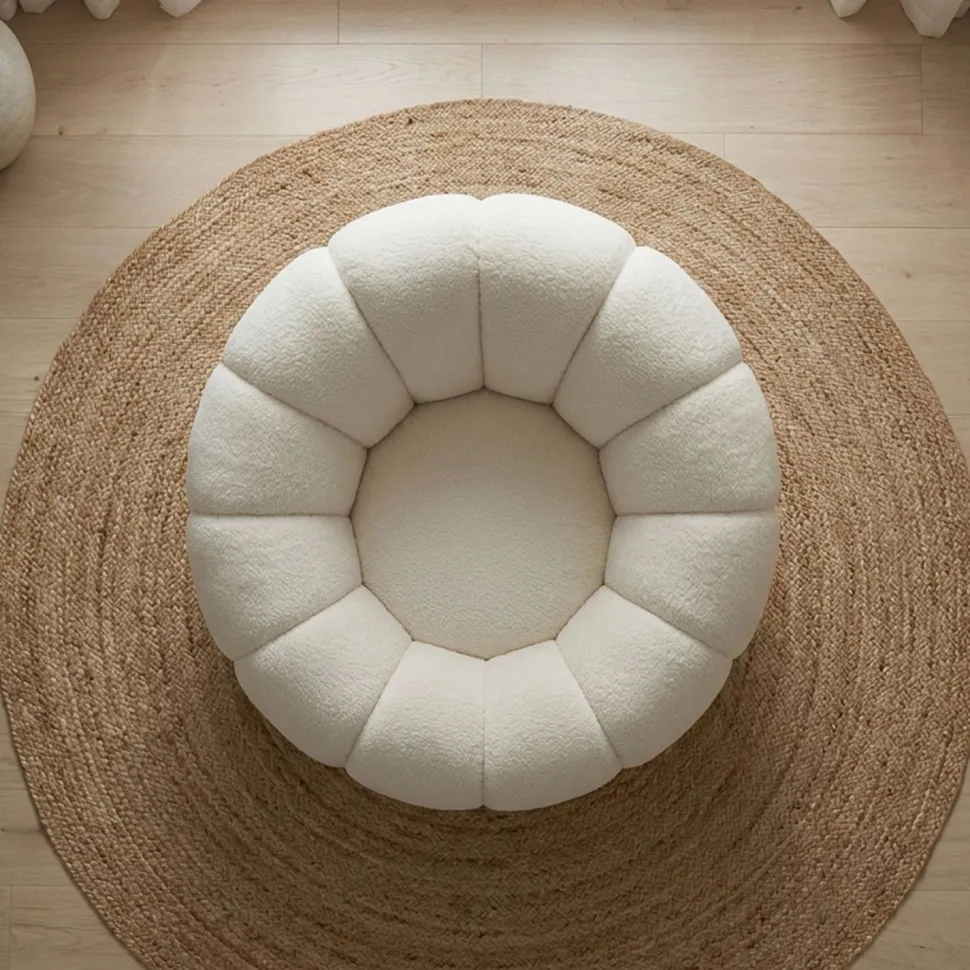 Fauteuil tournant design coquillage Arielina Tissu bouclette Beige