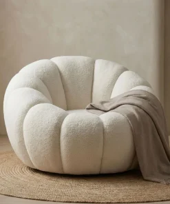 Fauteuil tournant design coquillage Arielina Tissu bouclette Beige