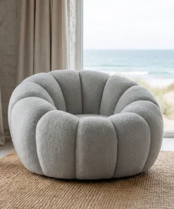 Fauteuil tournant design coquillage Arielina Tissu bouclette Gris