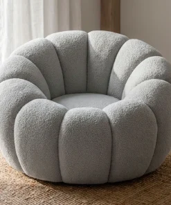 Fauteuil tournant design coquillage Arielina Tissu bouclette Gris