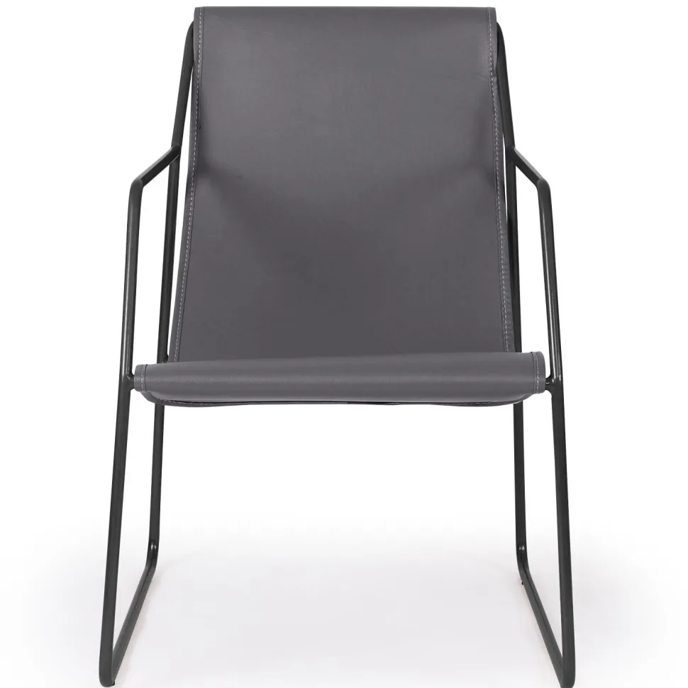 Fauteuil Ulysse Métal Noir et Simili Gris