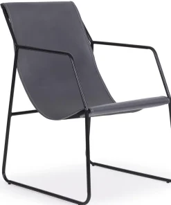 Fauteuil Ulysse Métal Noir et Simili Gris