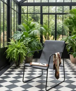 Fauteuil Ulysse Métal Noir et Simili Gris