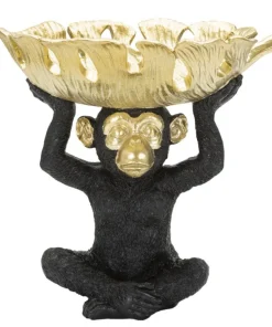 Figurine Singe porte-objets Polyrésine Noir feuille dorée