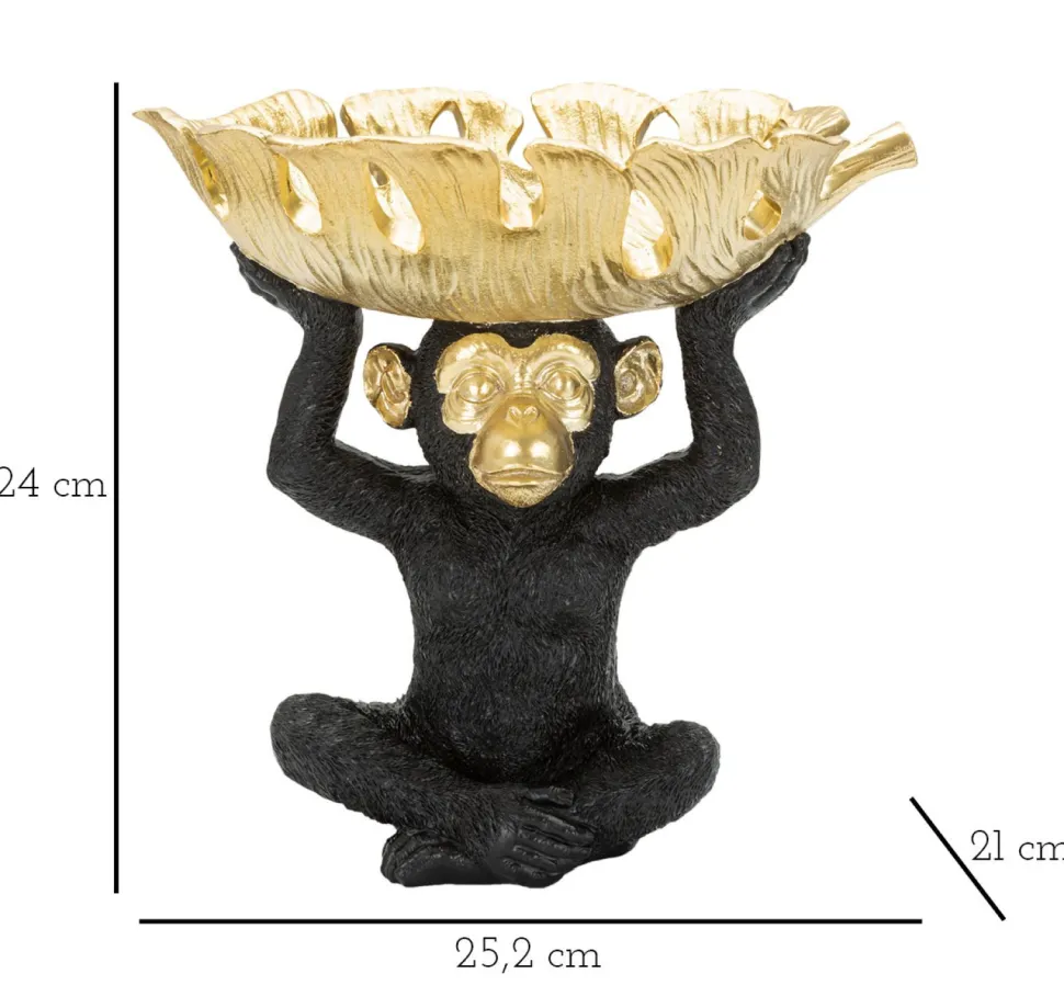Figurine Singe porte-objets Polyrésine Noir feuille dorée