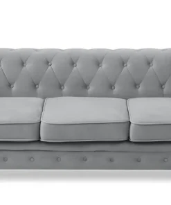 Grand canapé 3 places Chesterfield Velours Argent