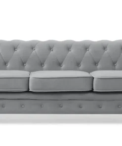 Grand canapé 3 places Chesterfield Velours Argent