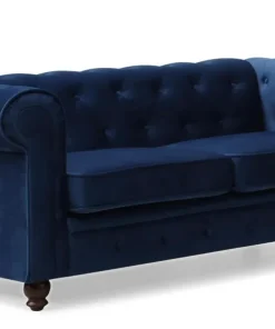 Grand canapé 2 places Chesterfield Velours Bleu