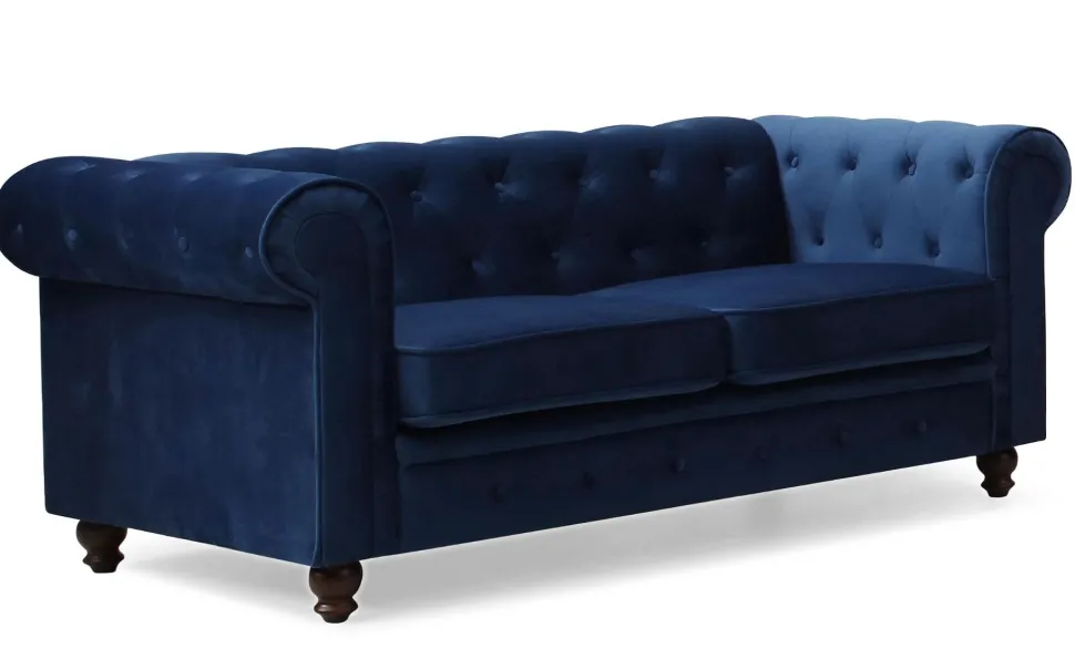 Grand canapé 2 places Chesterfield Velours Bleu