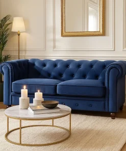 Grand canapé 2 places Chesterfield Velours Bleu