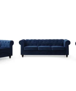 Grand canapé 2 places Chesterfield Velours Bleu