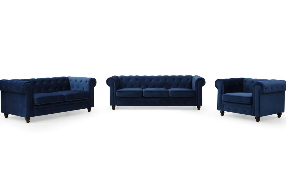 Grand canapé 2 places Chesterfield Velours Bleu