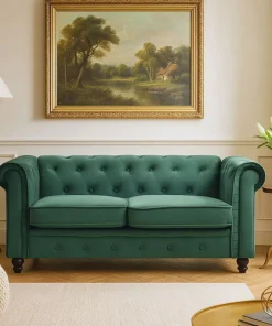 Grand canapé 2 places Chesterfield Velours Vert