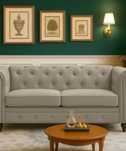 Grand canapé 2 places Chesterfield Velours Taupe
