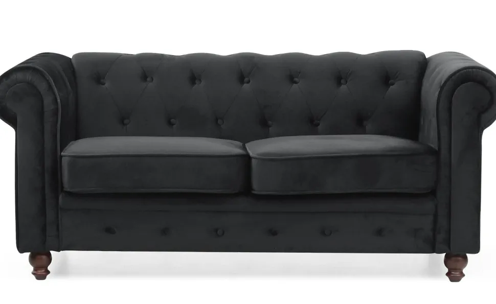 Grand canapé 2 places Chesterfield Velours Noir