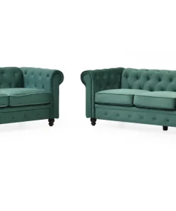 Grand canapé 3 places Chesterfield Velours Vert