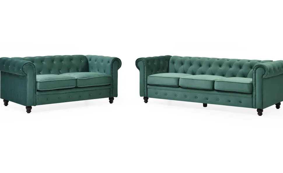 Grand canapé 3 places Chesterfield Velours Vert