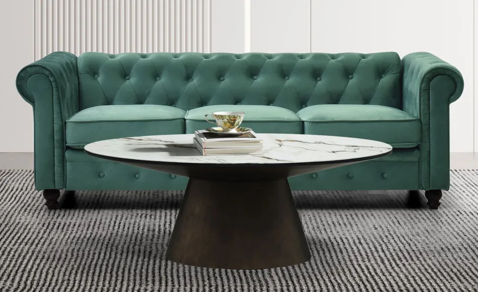 Grand canapé 3 places Chesterfield Velours Vert