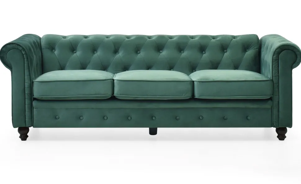 Grand canapé 3 places Chesterfield Velours Vert