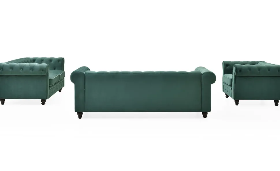 Grand canapé 3 places Chesterfield Velours Vert